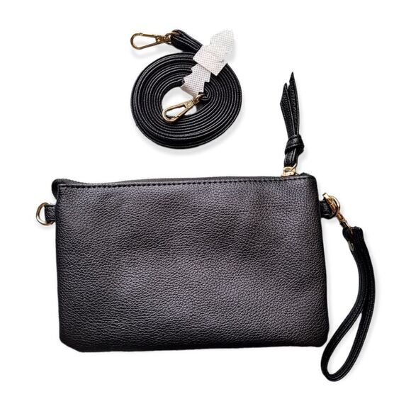 Black Wristlet/ Clutch With Shoulder Strap - Picture 1 of 3